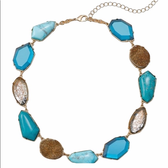 White House Black Market Jewelry - WHBM Turquoise howlite patina gold necklace